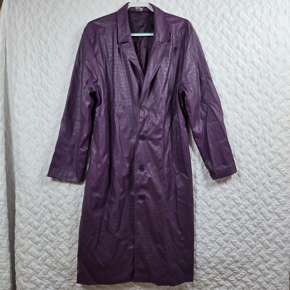 Suicide Squad Jacket Mens Purple The Joker Trench Coat Faux Leather XL